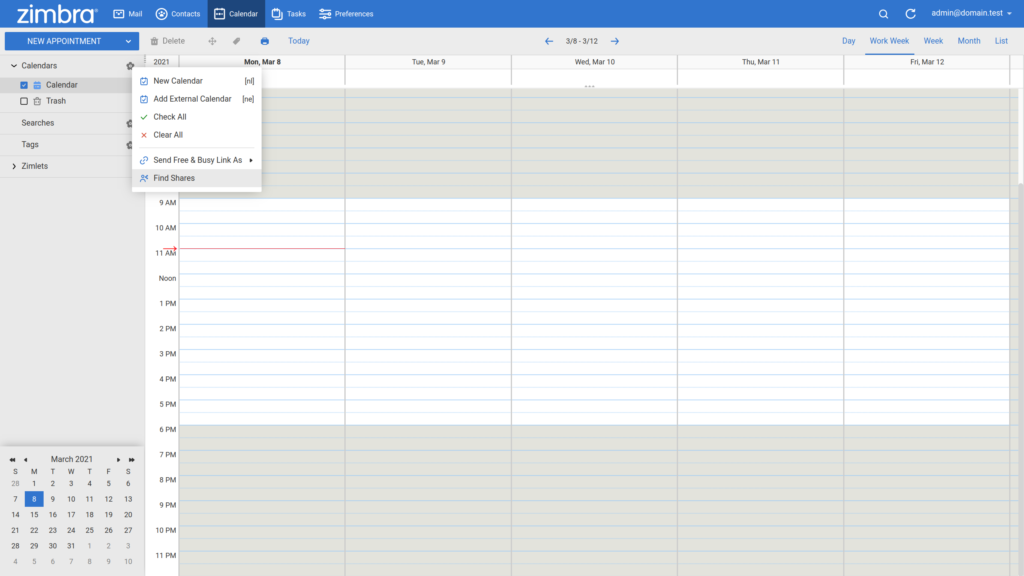 Zimbra share calendar find