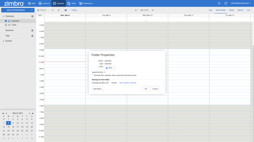 Zimbra share calendar revoke