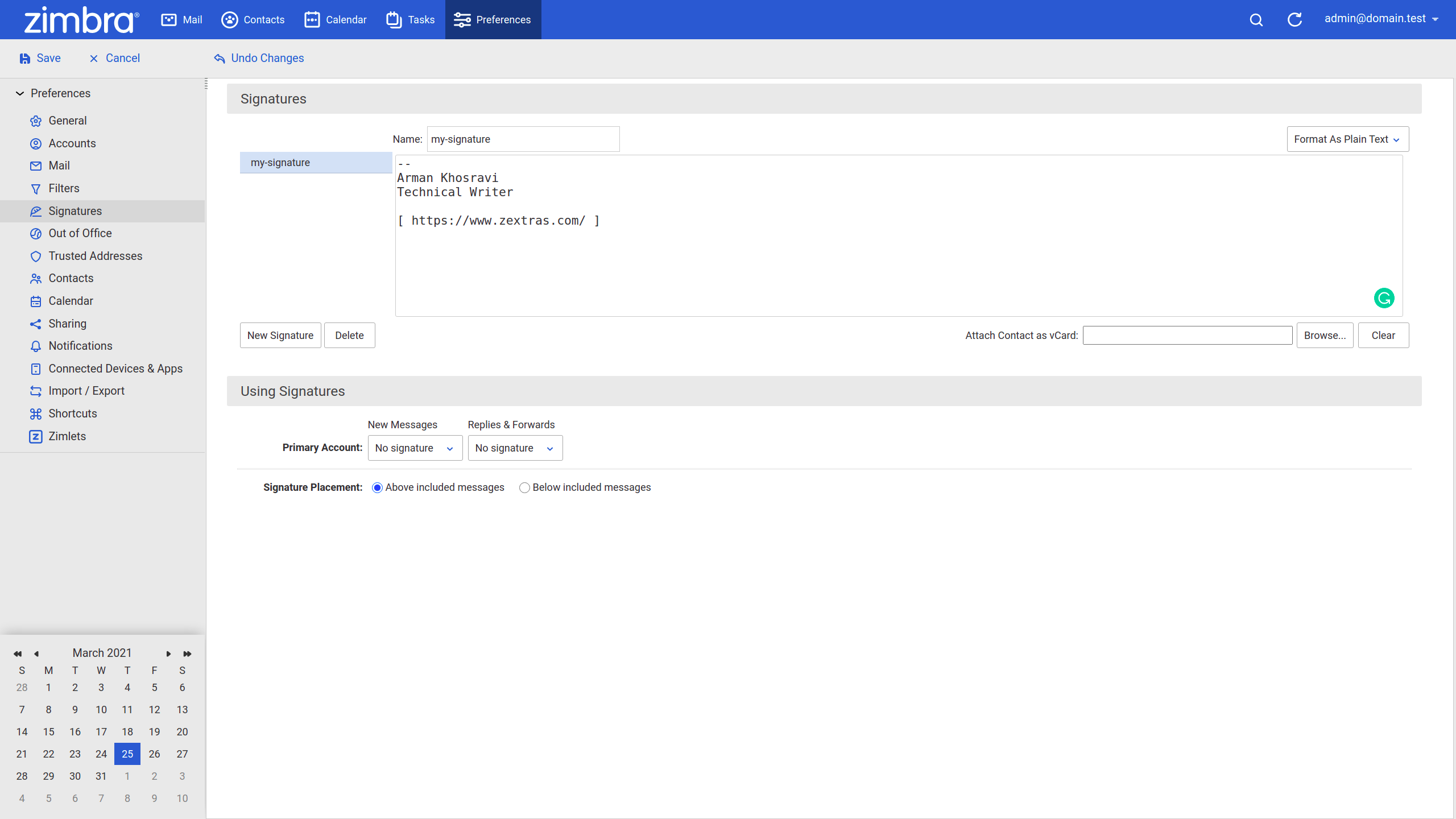 Add a Signature in Zimbra - Green Mountain Access