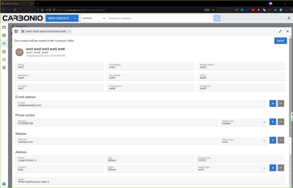 Creating new contact in carbonio CE