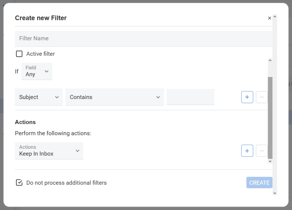 Filter Rule Creation Window In Carobion CE User Account