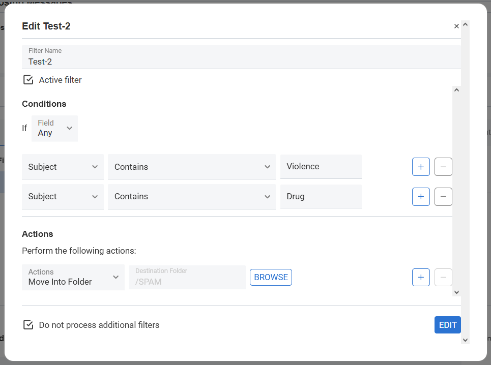 Edit/Modify Filter Rule In Carobion CE User Account