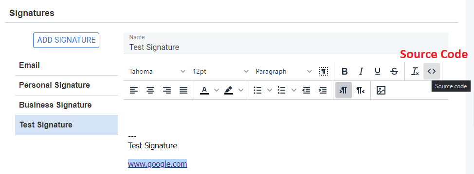 HTML based code in Carbonio CE Email Signature