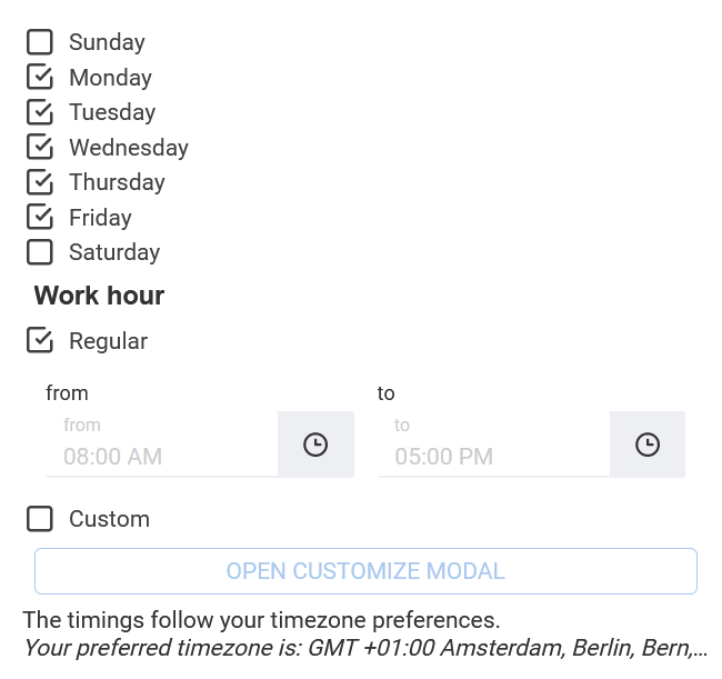 Carbonio CE user account settings - calendars