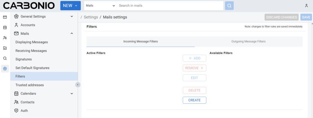 Filter Rule In Carobion CE User Account