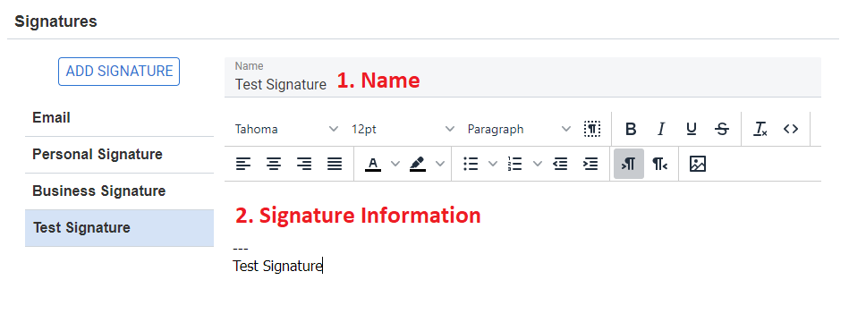 Adding name and information in Carbonio CE Email Signature