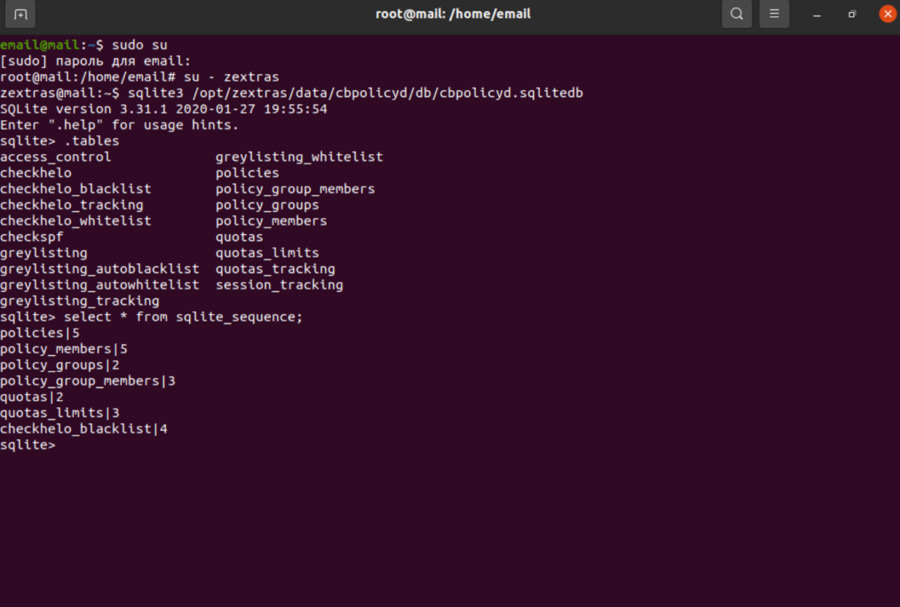 Sqlite Sequence Restricting Sending and Receiving Emails for Users in Carbonio ...