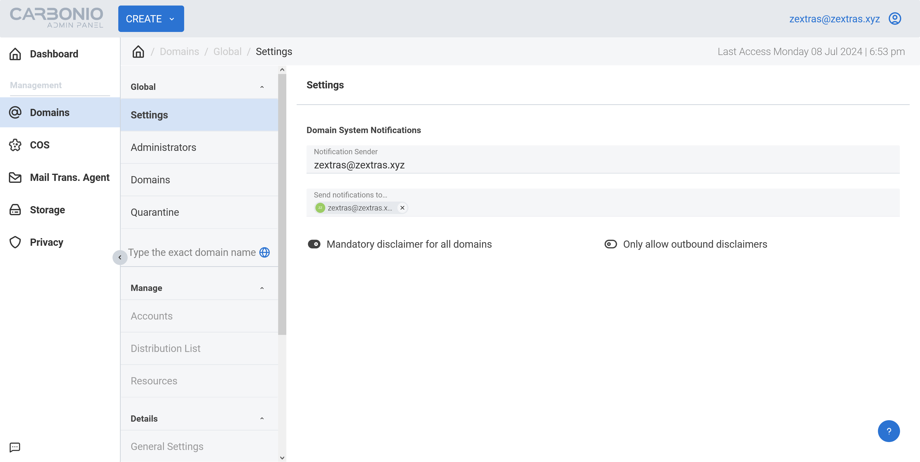 Enable Disclaimer in Carbonio Community Edition Server.