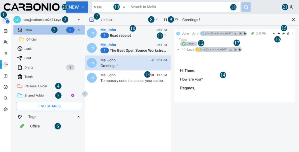 Carbonio Community Edition user webmail - mail module features