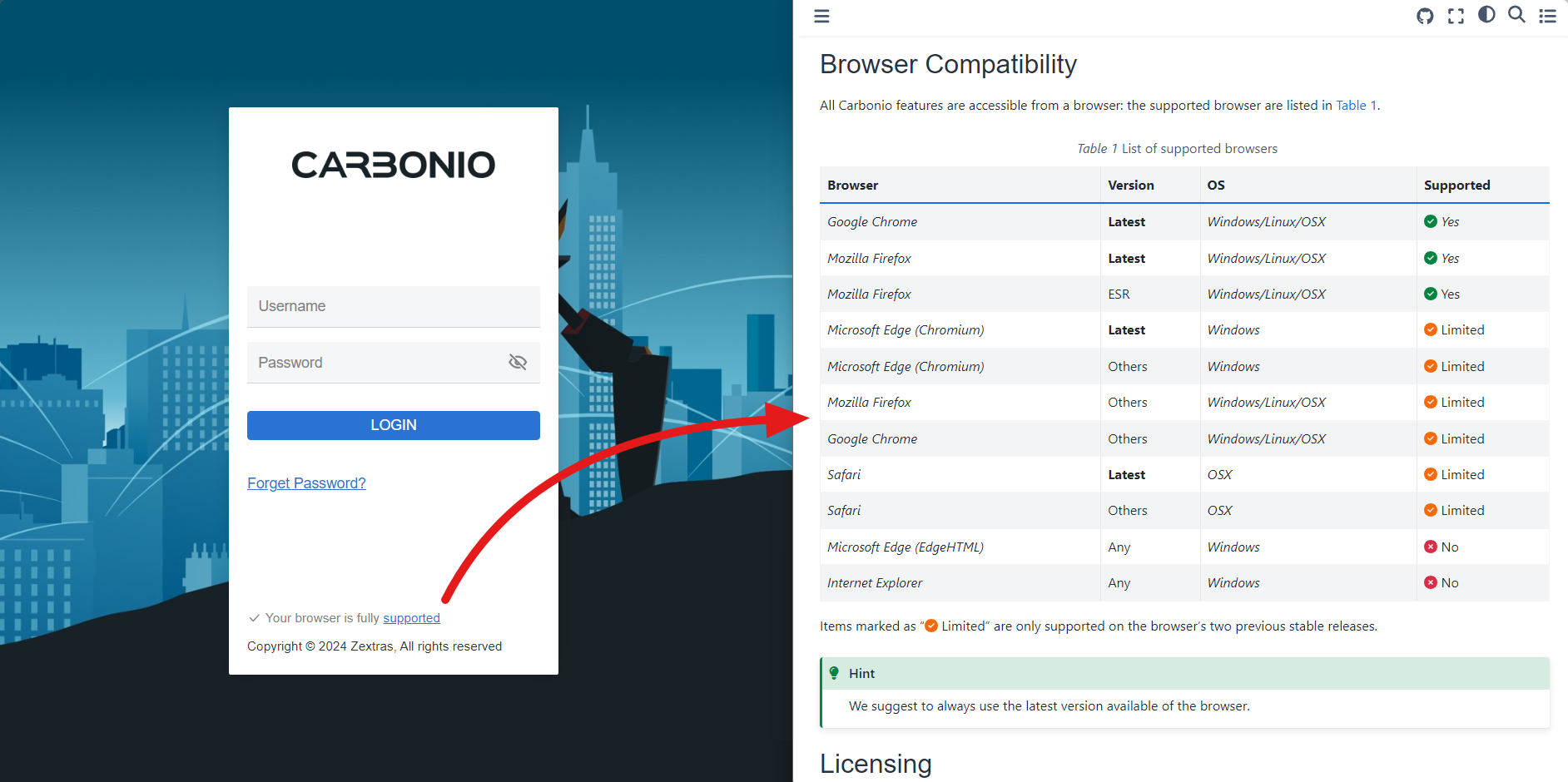 Carbonio Community Edition user webmail supported browser